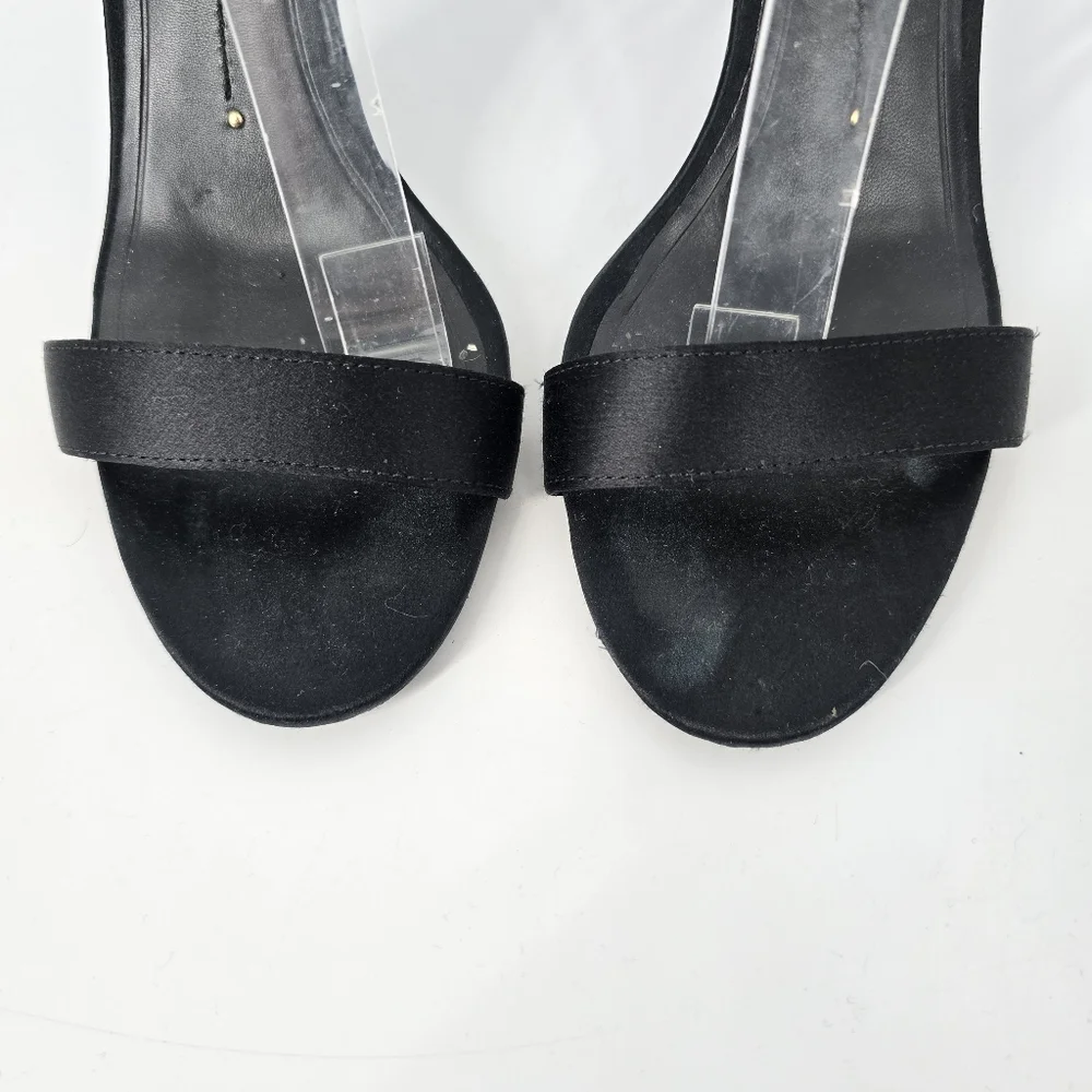 Stella Luna Black Satin Strappy Black Sandals Gold Bow Size 38
